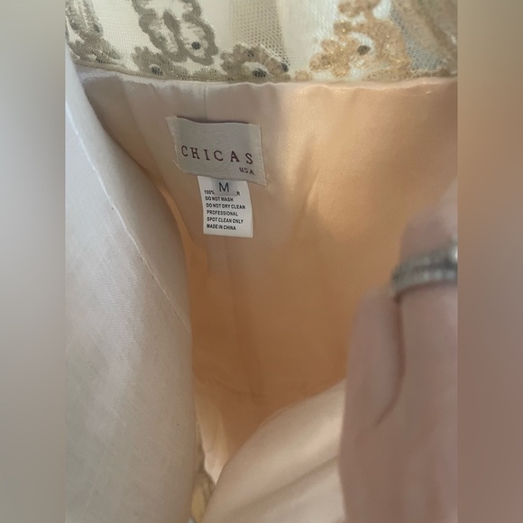 Chica formal dress gold cream short fluff beaded - Picture 12 of 15